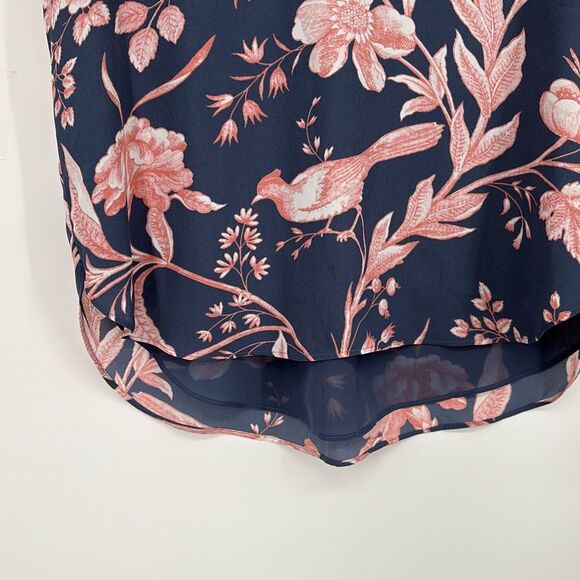 Ann Taylor Loft Cap Sleeve Floral Bird Blouse Flutter Sleeve Blue Pink XS - Picture 3 of 12